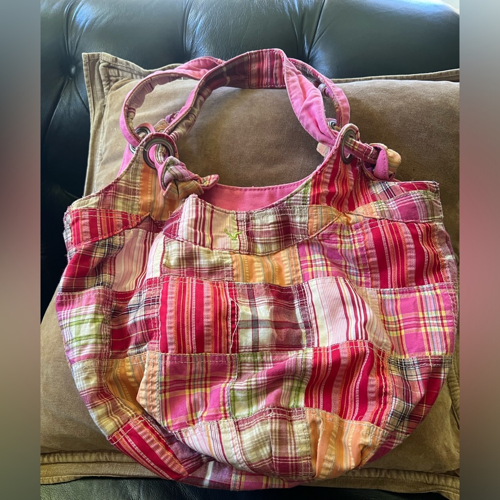 American Eagle 🦅 purse Y2K vintage pink plaid hobo bag large